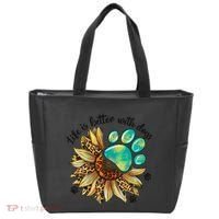 Life Is Better With Dogs’ Sublimation Featuring Dog Paws & Western Sunflowers Tote Bag thumb 0