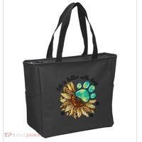 Life Is Better With Dogs’ Sublimation Featuring Dog Paws & Western Sunflowers Tote Bag thumb 2
