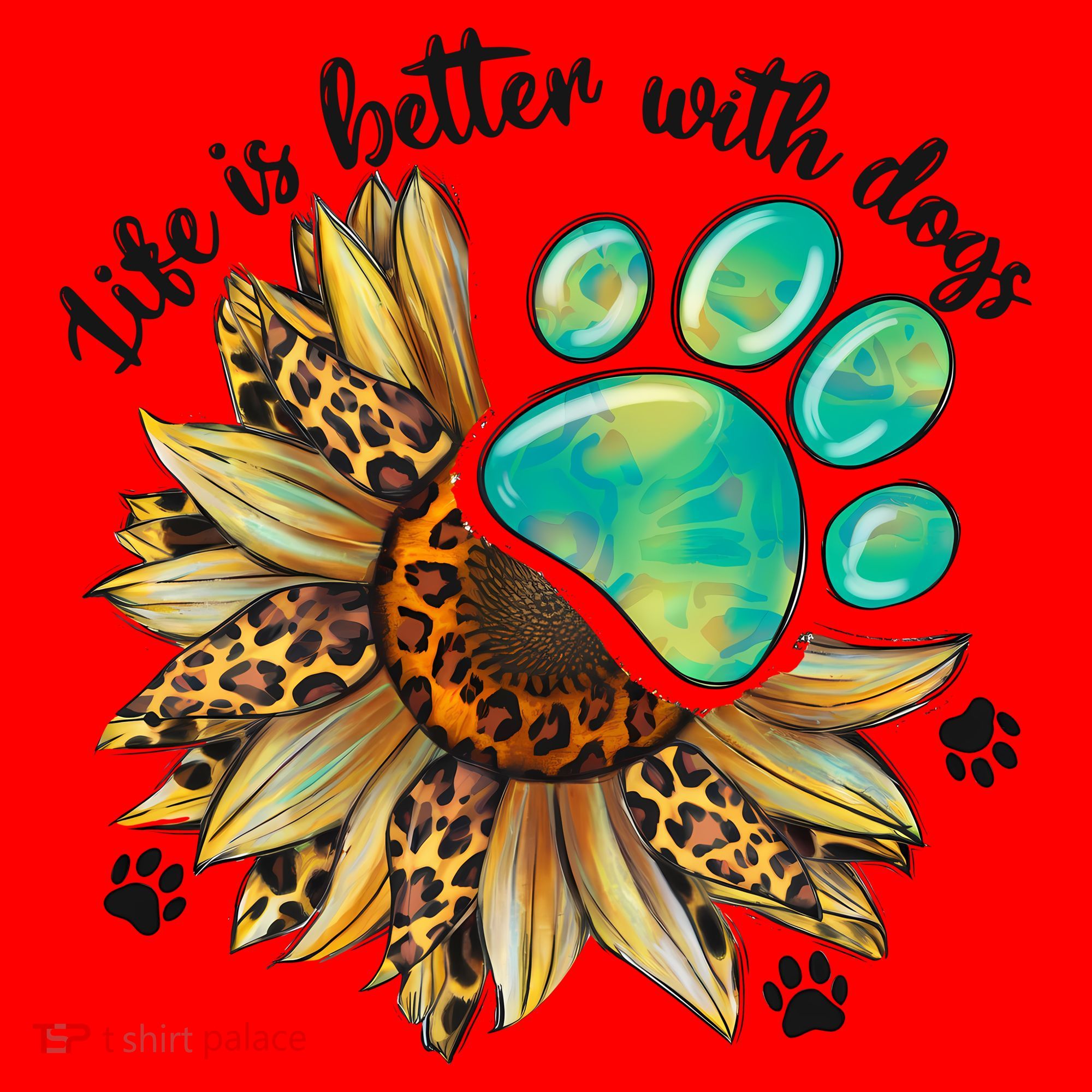 Life Is Better With Dogs’ Sublimation Featuring Dog Paws & Western Sunflowers Santa Hat