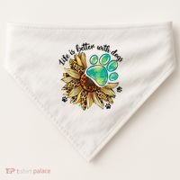 Life Is Better With Dogs’ Sublimation Featuring Dog Paws & Western Sunflowers USA-Made Doggie Bandana thumb 0