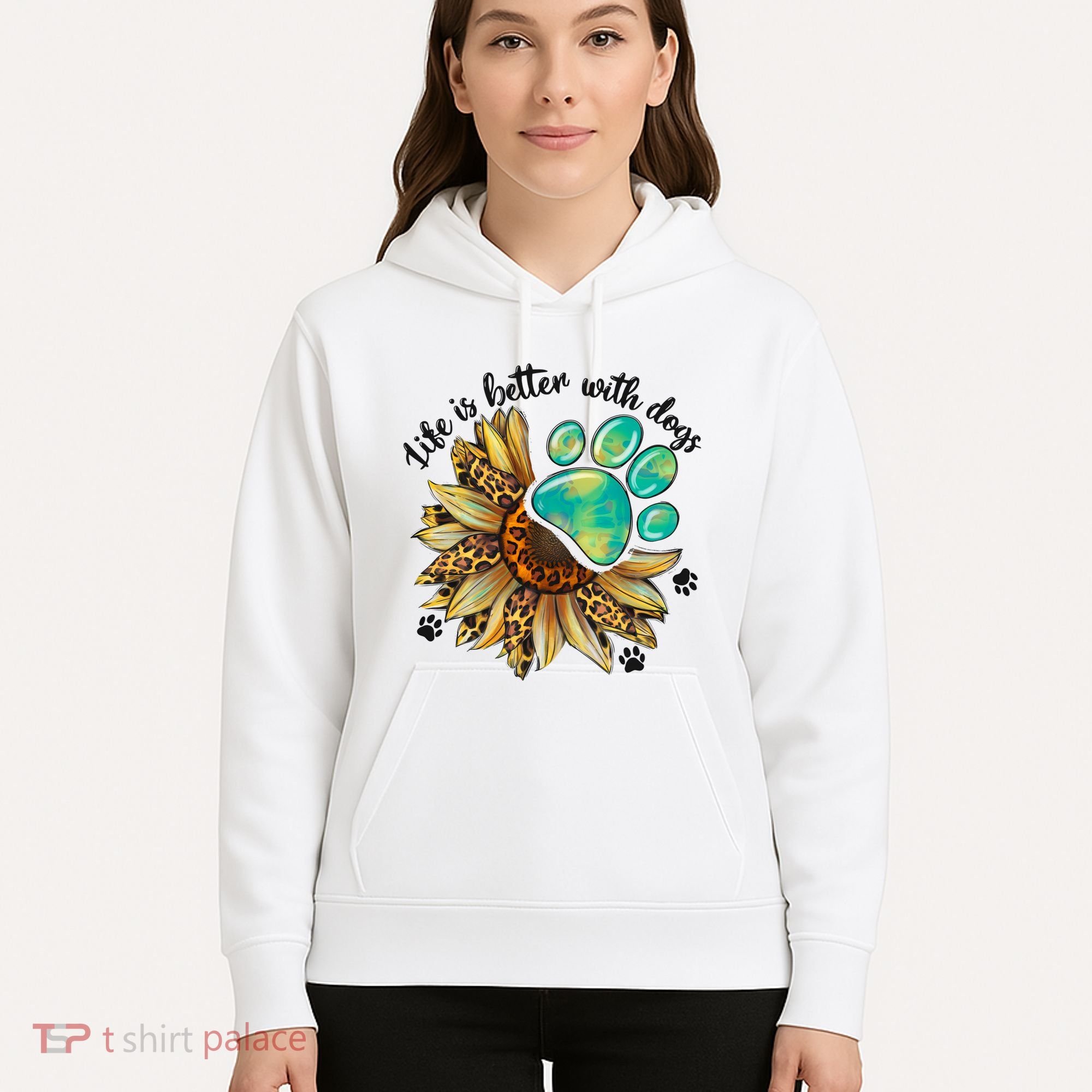 Life Is Better With Dogs’ Sublimation Featuring Dog Paws & Western Sunflowers Hoodie