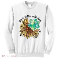 Life Is Better With Dogs’ Sublimation Featuring Dog Paws & Western Sunflowers Sweatshirt thumb 0