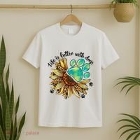 Life Is Better With Dogs’ Sublimation Featuring Dog Paws & Western Sunflowers T-Shirt thumb 2