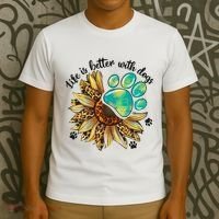 Life Is Better With Dogs’ Sublimation Featuring Dog Paws & Western Sunflowers T-Shirt thumb 3