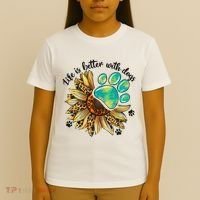 Life Is Better With Dogs’ Sublimation Featuring Dog Paws & Western Sunflowers T-Shirt thumb 4