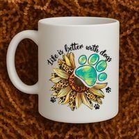 Life Is Better With Dogs’ Sublimation Featuring Dog Paws & Western Sunflowers Coffee Mug thumb 2
