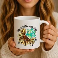 Life Is Better With Dogs’ Sublimation Featuring Dog Paws & Western Sunflowers Coffee Mug thumb 3
