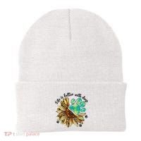Life Is Better With Dogs’ Sublimation Featuring Dog Paws & Western Sunflowers Beanie thumb 0