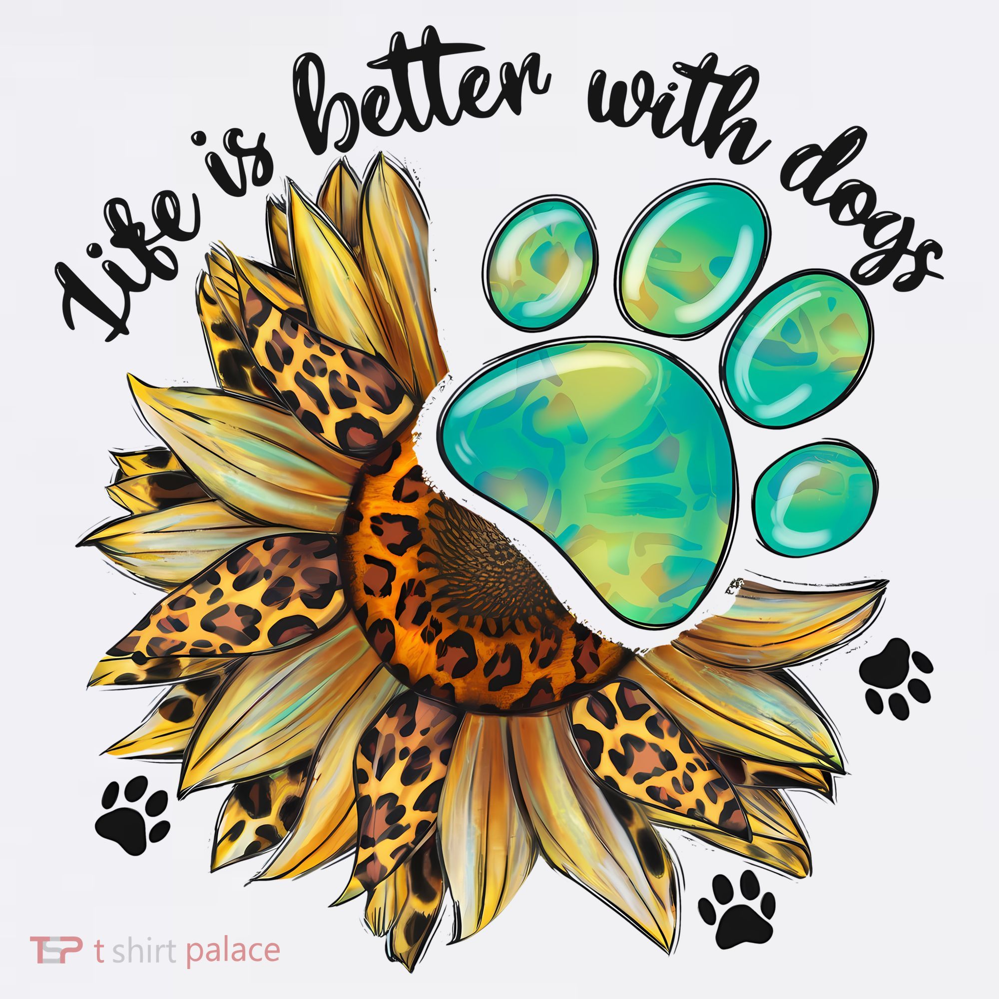 Life Is Better With Dogs’ Sublimation Featuring Dog Paws & Western Sunflowers Women's Hoodie