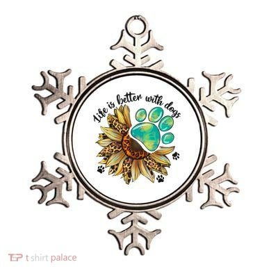 Life Is Better With Dogs’ Sublimation Featuring Dog Paws & Western Sunflowers Ornament