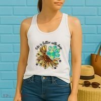 Life Is Better With Dogs’ Sublimation Featuring Dog Paws & Western Sunflowers Women's Tank Top thumb 2