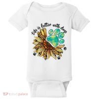 Life Is Better With Dogs’ Sublimation Featuring Dog Paws & Western Sunflowers Baby Bodysuit thumb 0