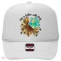 Life Is Better With Dogs’ Sublimation Featuring Dog Paws & Western Sunflowers Hat thumb 0