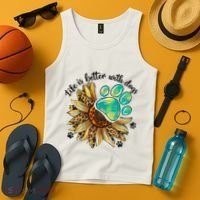 Life Is Better With Dogs’ Sublimation Featuring Dog Paws & Western Sunflowers Tank Top thumb 4