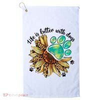 Life Is Better With Dogs’ Sublimation Featuring Dog Paws & Western Sunflowers Golf Towel thumb 0