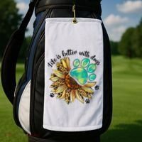 Life Is Better With Dogs’ Sublimation Featuring Dog Paws & Western Sunflowers Golf Towel thumb 2