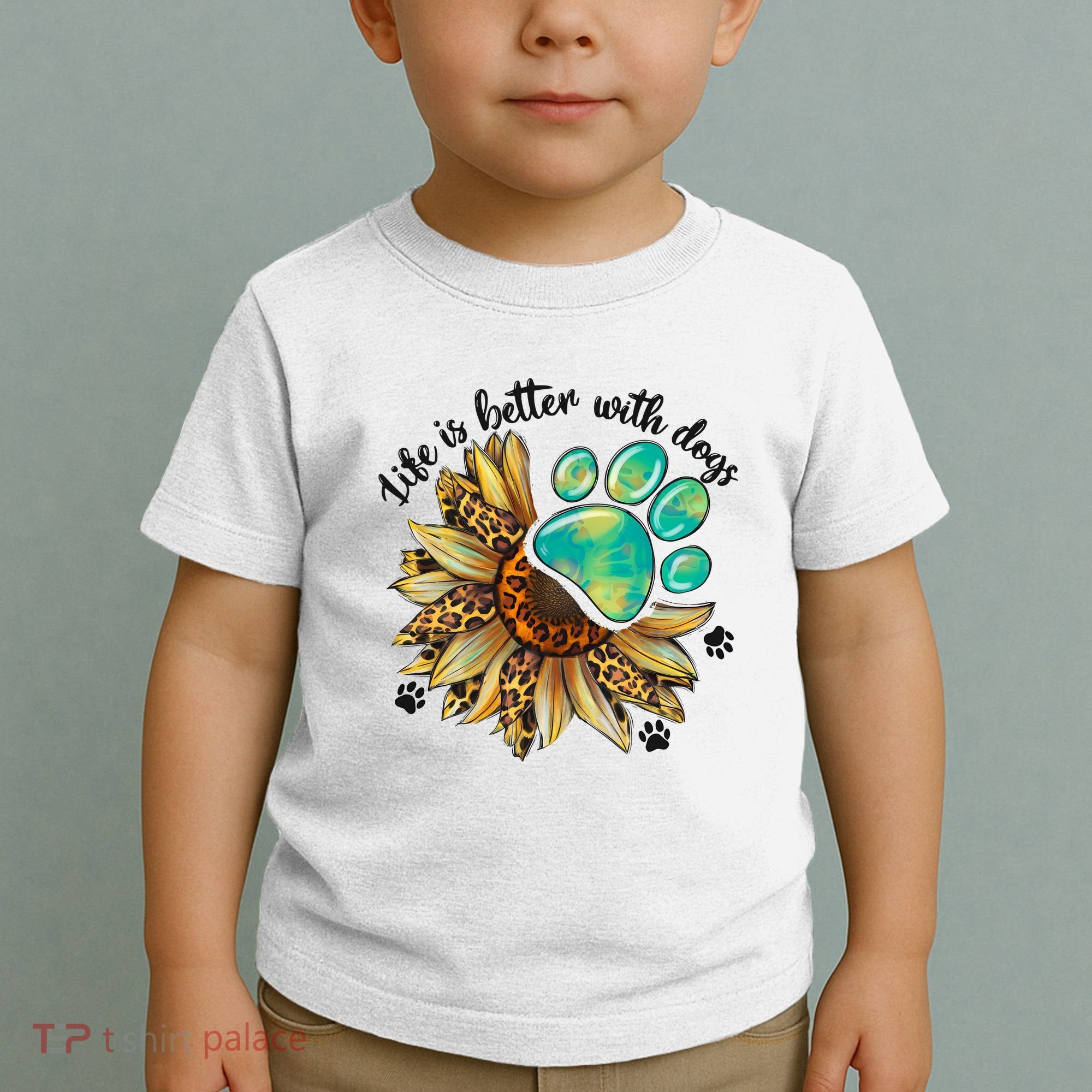 Life Is Better With Dogs’ Sublimation Featuring Dog Paws & Western Sunflowers Toddler T-Shirt