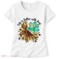 Life Is Better With Dogs’ Sublimation Featuring Dog Paws & Western Sunflowers Women's T-Shirt thumb 0
