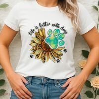 Life Is Better With Dogs’ Sublimation Featuring Dog Paws & Western Sunflowers Women's T-Shirt thumb 2
