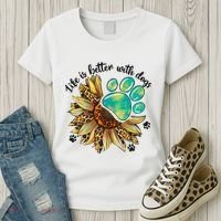 Life Is Better With Dogs’ Sublimation Featuring Dog Paws & Western Sunflowers Women's T-Shirt thumb 3