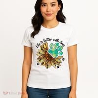 Life Is Better With Dogs’ Sublimation Featuring Dog Paws & Western Sunflowers Women's T-Shirt thumb 4