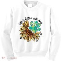 Life Is Better With Dogs’ Sublimation Featuring Dog Paws & Western Sunflowers Kids Sweatshirt thumb 0