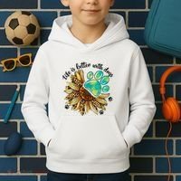 Life Is Better With Dogs’ Sublimation Featuring Dog Paws & Western Sunflowers Kids Hoodie thumb 2