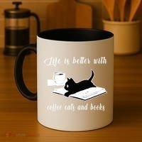 Life Is Better With Coffee Cats And Books Cat Lover T Coffee Mug thumb 4