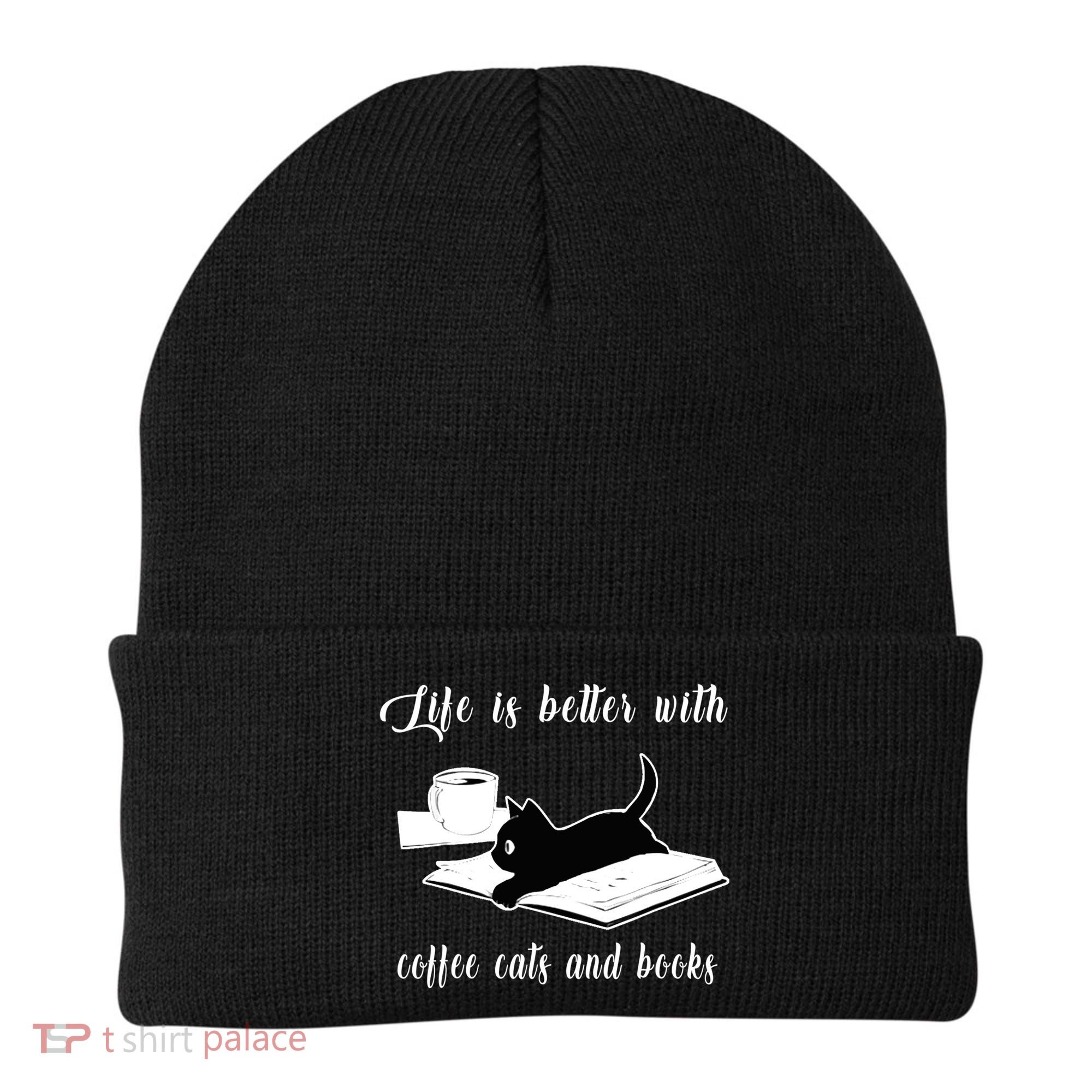 Life Is Better With Coffee Cats And Books Cat Lover T Beanie