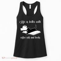 Life Is Better With Coffee Cats And Books Cat Lover T Women's Tank Top thumb 0