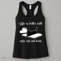 Life Is Better With Coffee Cats And Books Cat Lover T Women's Tank Top thumb 3