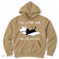 Life Is Better With Coffee Cats And Books Cat Lover T Hoodie thumb 0