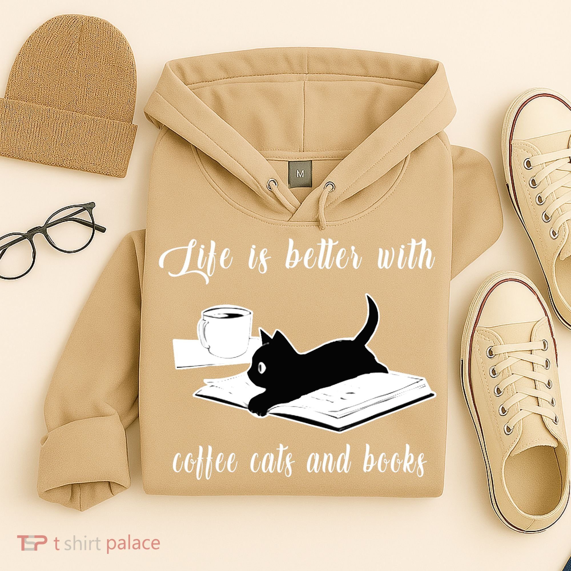 Life Is Better With Coffee Cats And Books Cat Lover T Hoodie