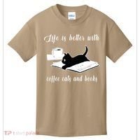 Life Is Better With Coffee Cats And Books Cat Lover T Kids T-Shirt thumb 0