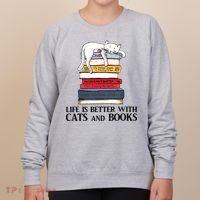 Life Is Better With Cats And Books Cat Book Women's Sweatshirt thumb 0