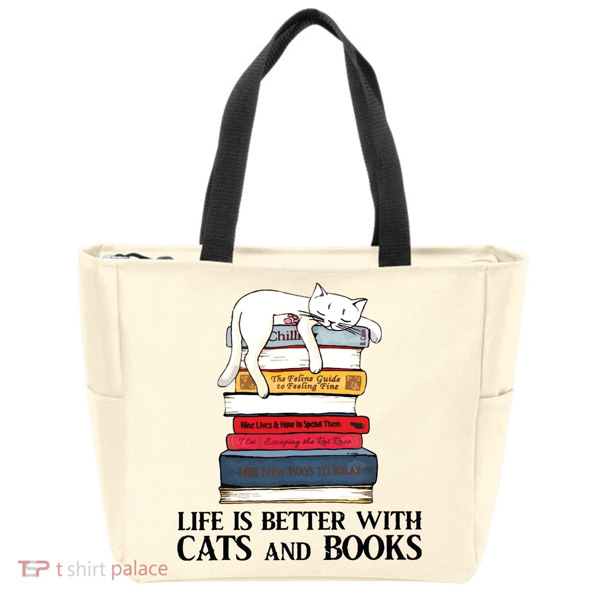 Life Is Better With Cats And Books Cat Book Tote Bag