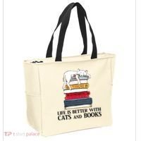 Life Is Better With Cats And Books Cat Book Tote Bag thumb 2