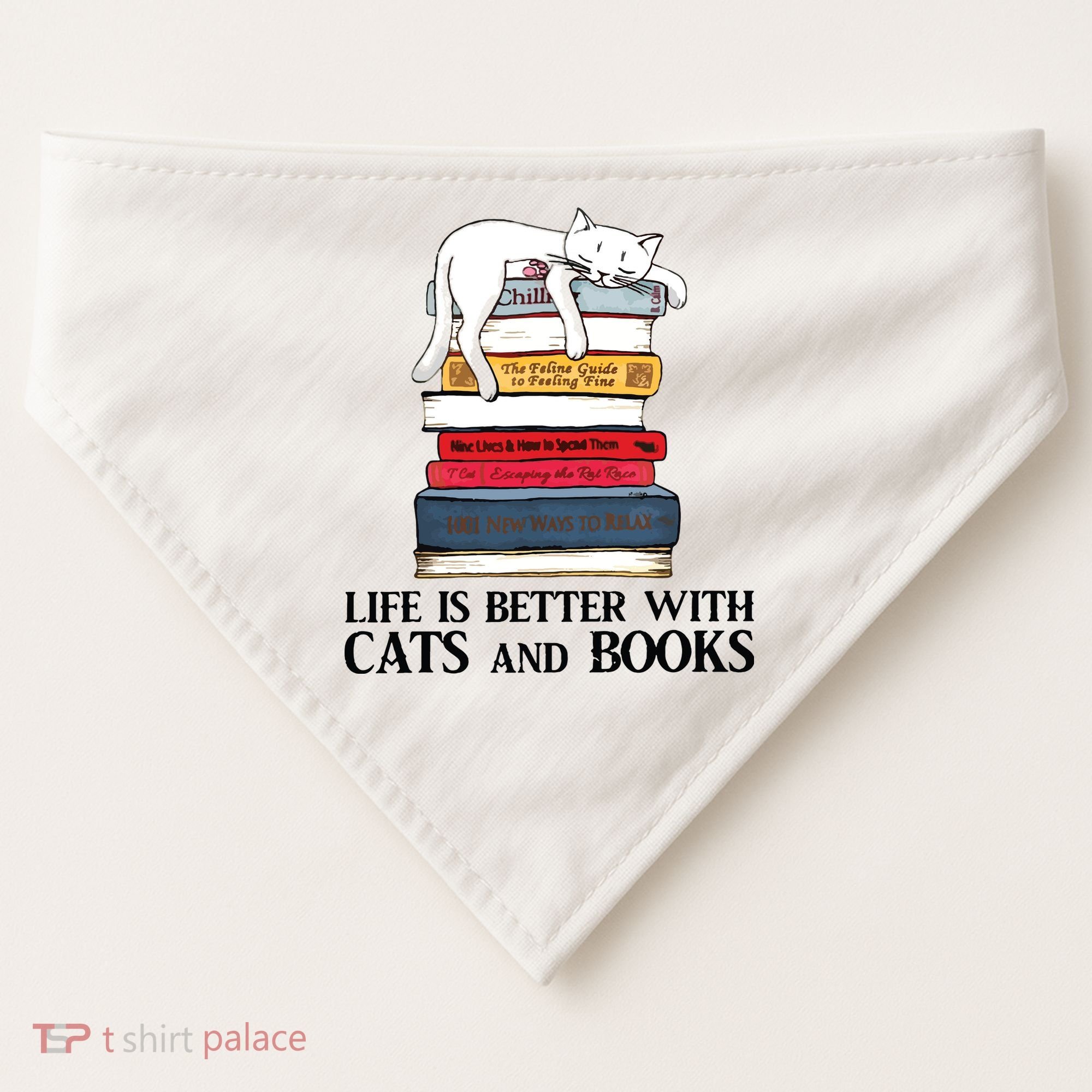 Life Is Better With Cats And Books Cat Book USA-Made Doggie Bandana