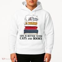 Life Is Better With Cats And Books Cat Book Hoodie thumb 2