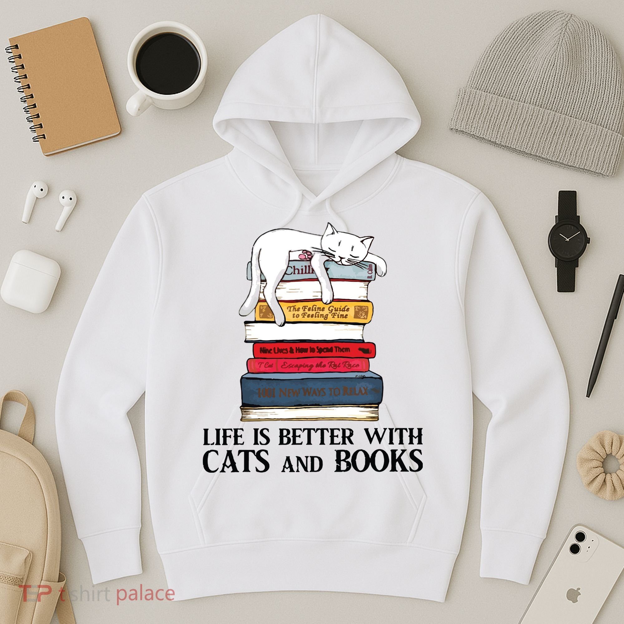 Life Is Better With Cats And Books Cat Book Hoodie