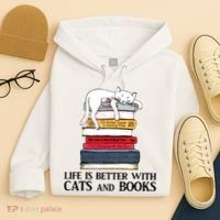 Life Is Better With Cats And Books Cat Book Hoodie thumb 4