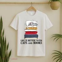 Life Is Better With Cats And Books Cat Book T-Shirt thumb 2