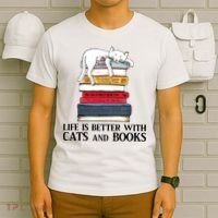 Life Is Better With Cats And Books Cat Book T-Shirt thumb 6