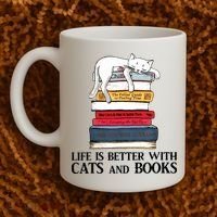 Life Is Better With Cats And Books Cat Book Coffee Mug thumb 2