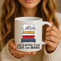 Life Is Better With Cats And Books Cat Book Coffee Mug thumb 3