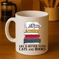 Life Is Better With Cats And Books Cat Book Coffee Mug thumb 4
