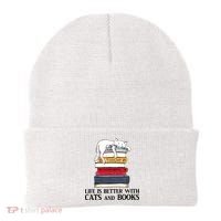 Life Is Better With Cats And Books Cat Book Beanie thumb 0