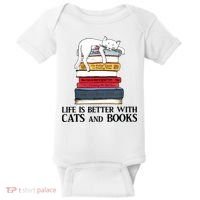 Life Is Better With Cats And Books Cat Book Baby Bodysuit thumb 0