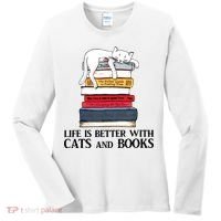 Life Is Better With Cats And Books Cat Book Women's Long Sleeve Shirt thumb 0
