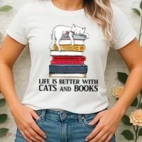 Life Is Better With Cats And Books Cat Book Women's T-Shirt thumb 2